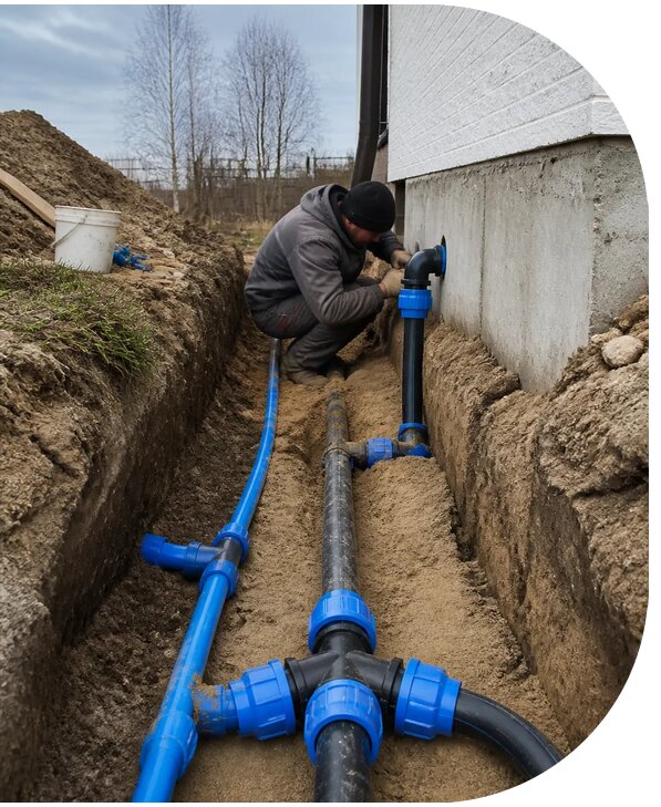 Монтаж наружного водопровода на участке под ключ в Лянторе